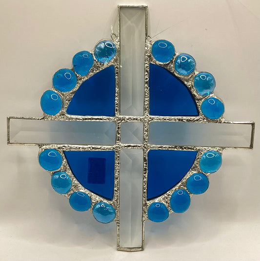 Bevelled Stained Glass Cross with Nuggets