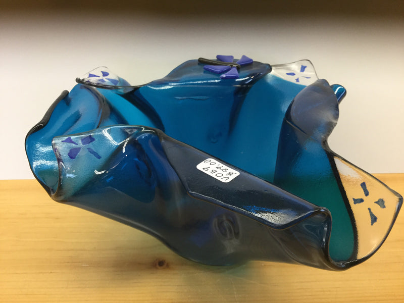 Fused glass dish 4” tall 9” wide by Iris