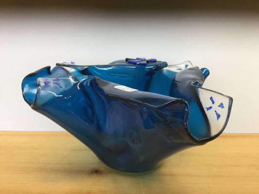 Fused glass dish 4” tall 9” wide by Iris