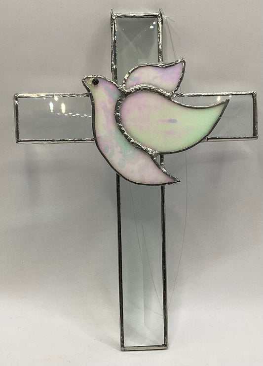 Iridescent stained glass doves by Cheryl Olafson