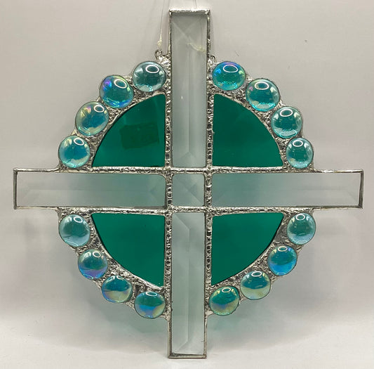 Bevelled Stained Glass Cross with Nuggets