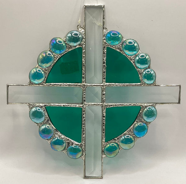 Bevelled Stained Glass Cross with Nuggets