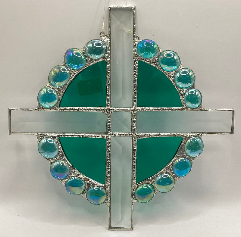 Bevelled Stained Glass Cross with Nuggets