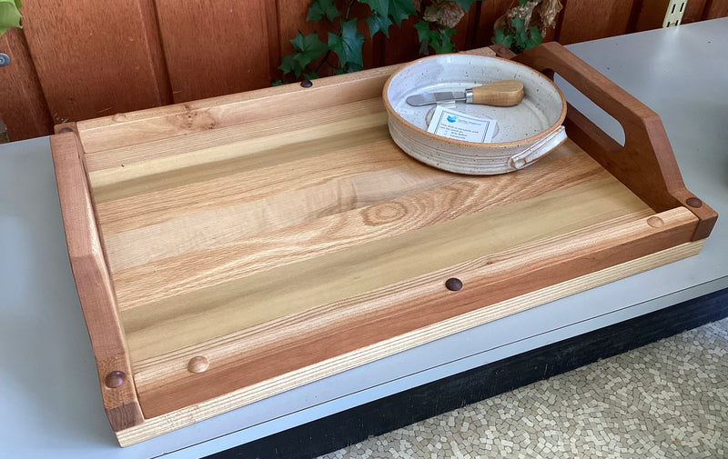 Wooden tray with handles by Johnston