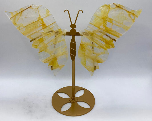 Golden Healer Quartz Butterfly Wings with stand