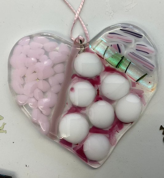 Fused glass hearts by Cheryl