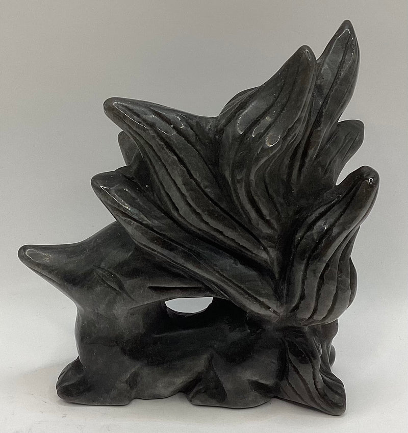 Black Moonstone 9 Tail Fox Carving