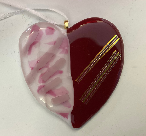 Fused glass hearts by Cheryl