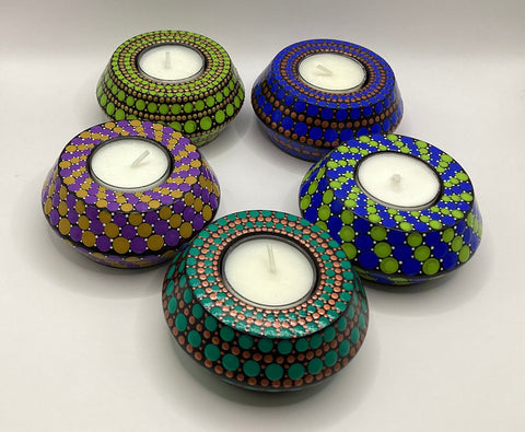 Painted Tea Light holder with candle by Dots & Dabbles