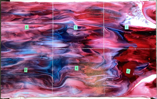 Bullseye Cranberry Pink, Azure Blue, White Streaky, Semi-Translucent, Soft Ripple Texture