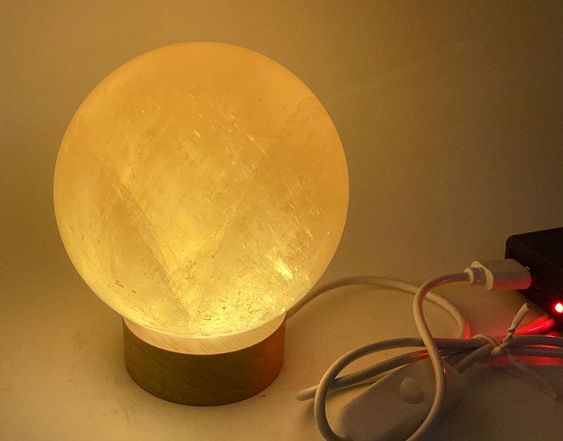 Honey Calcite Sphere With LED light stand