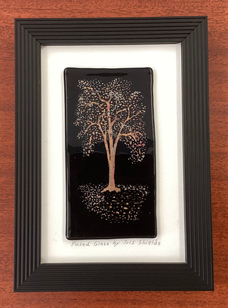 Mica fused Glass Tree Framed by Iris