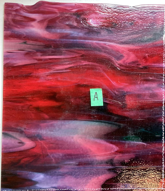Bullseye Cranberry Pink, Emerald Green, White, Streaky, Semi-Translucent, Soft Ripple Texture (003345-0030)