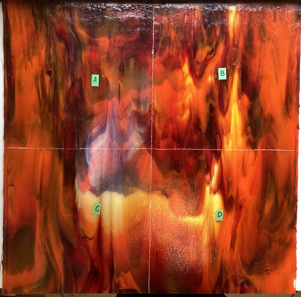Bullseye Red, Orange, White, Streaky, Semi-Translucent, Soft Ripple Texture