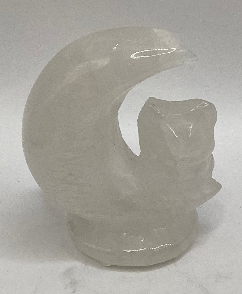 Quartz Moon Cat Carving