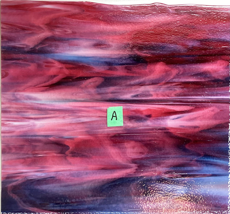 Bullseye Cranberry Pink, Azure Blue, White Streaky, Semi-Translucent, Soft Ripple Texture