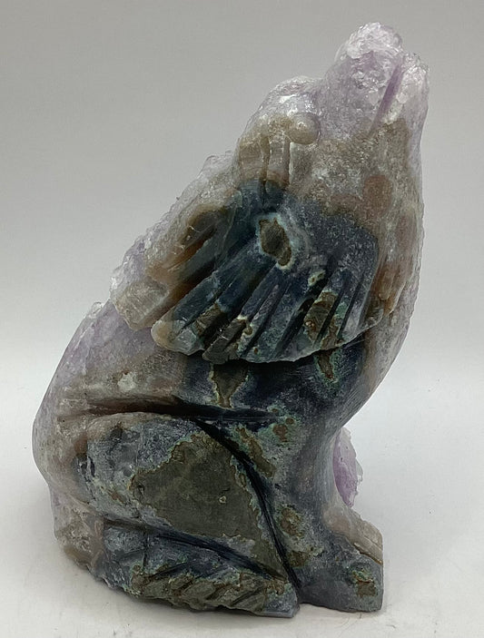 Raw Amethyst Wolf Carving