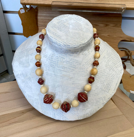 Paper bead and vintage bone necklace