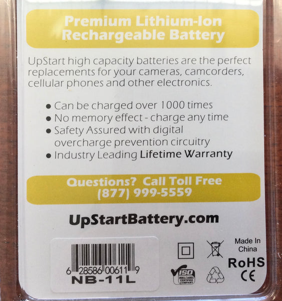 UpStart premium Lithium-Lon battery for Canon NB11L 3.6V