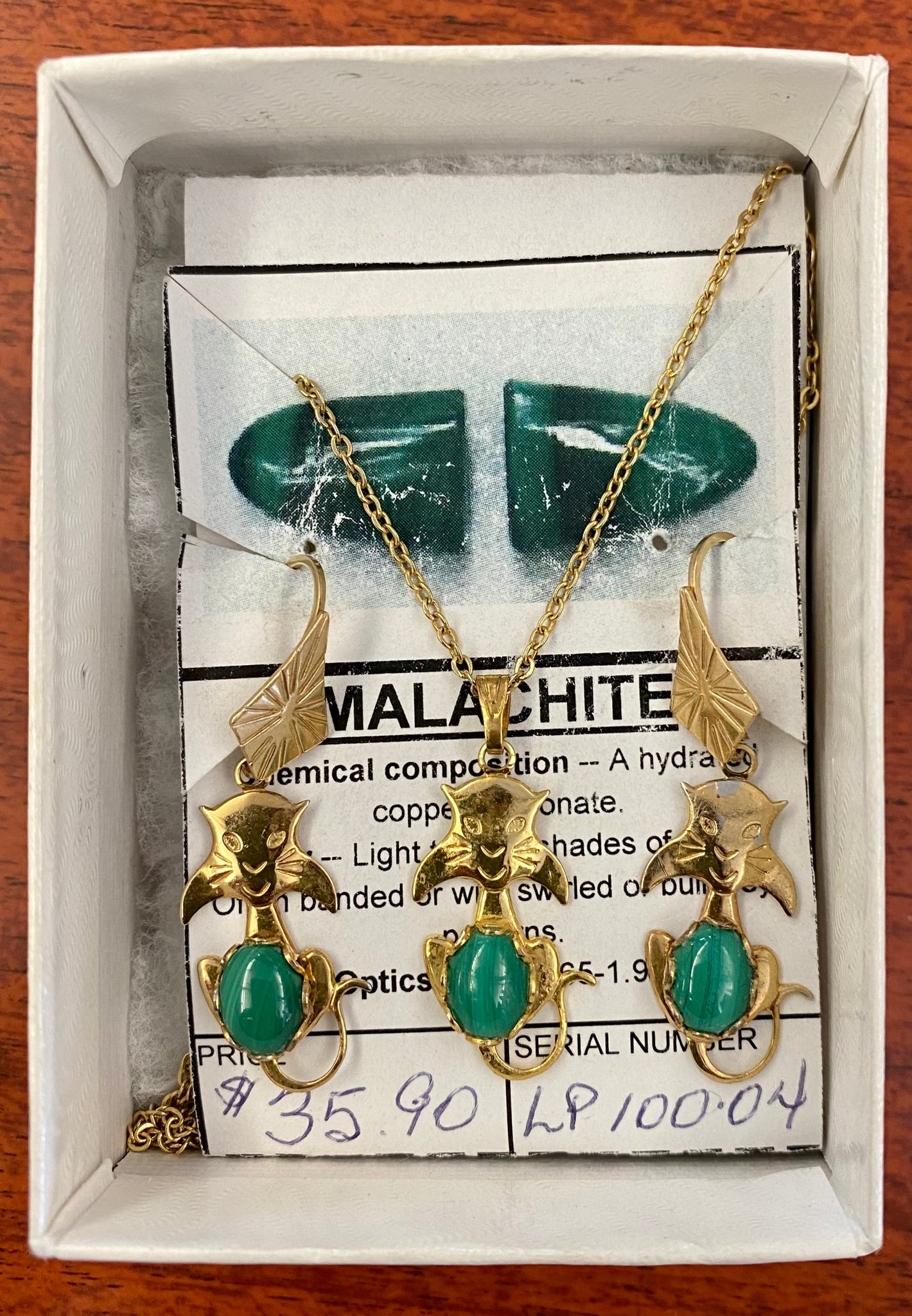 Malachite Cat Earring and Necklace Set