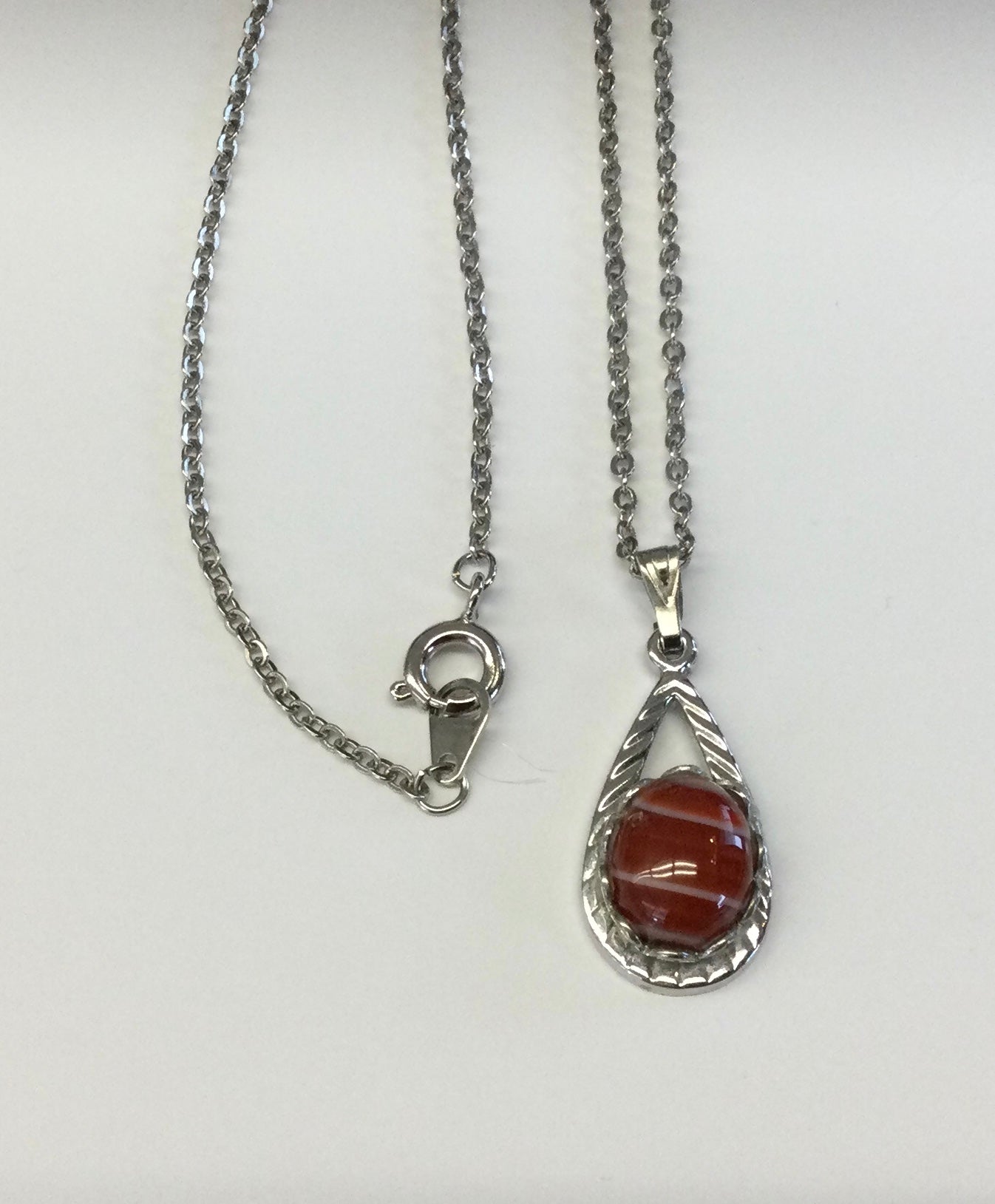 Red banded Agate pendant with chain