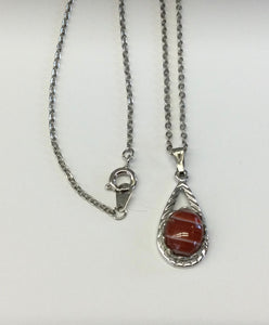 Red banded Agate pendant with chain