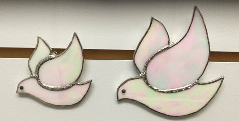 Iridescent stained glass doves by Cheryl Olafson