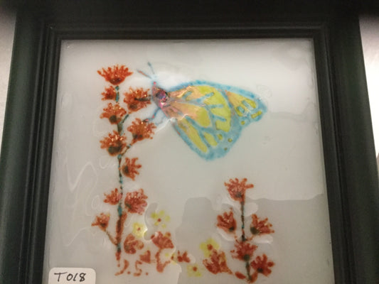 Fused glass art tiles framed by Iris Shields