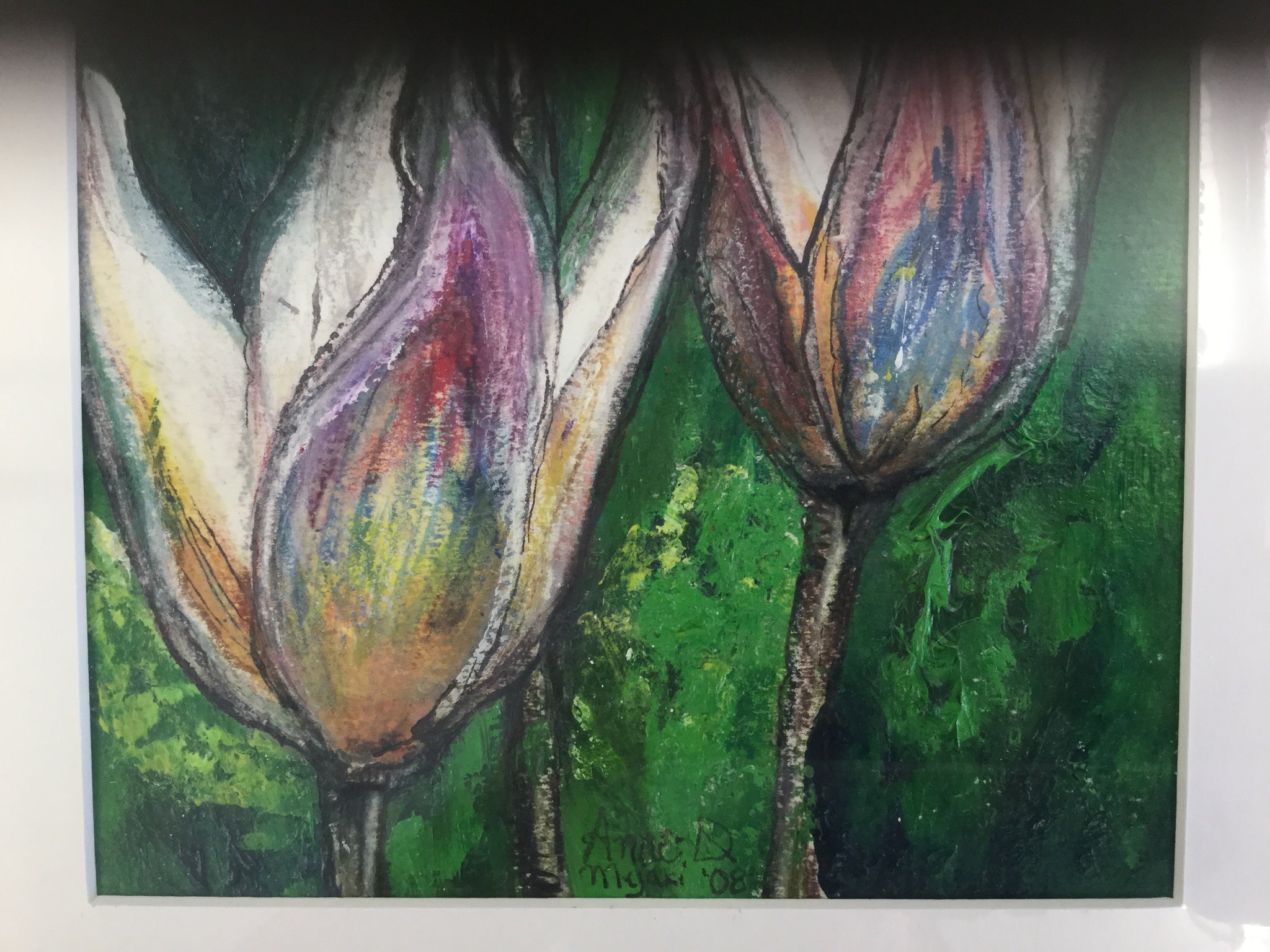 “Tulips” Acrylic and pastel by Anne-Denise