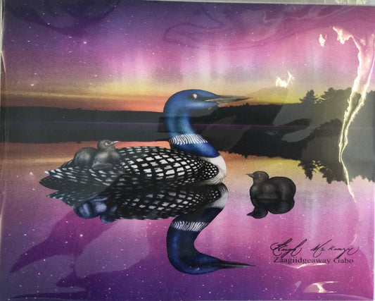 Mother loon with two loonets 8”x10”