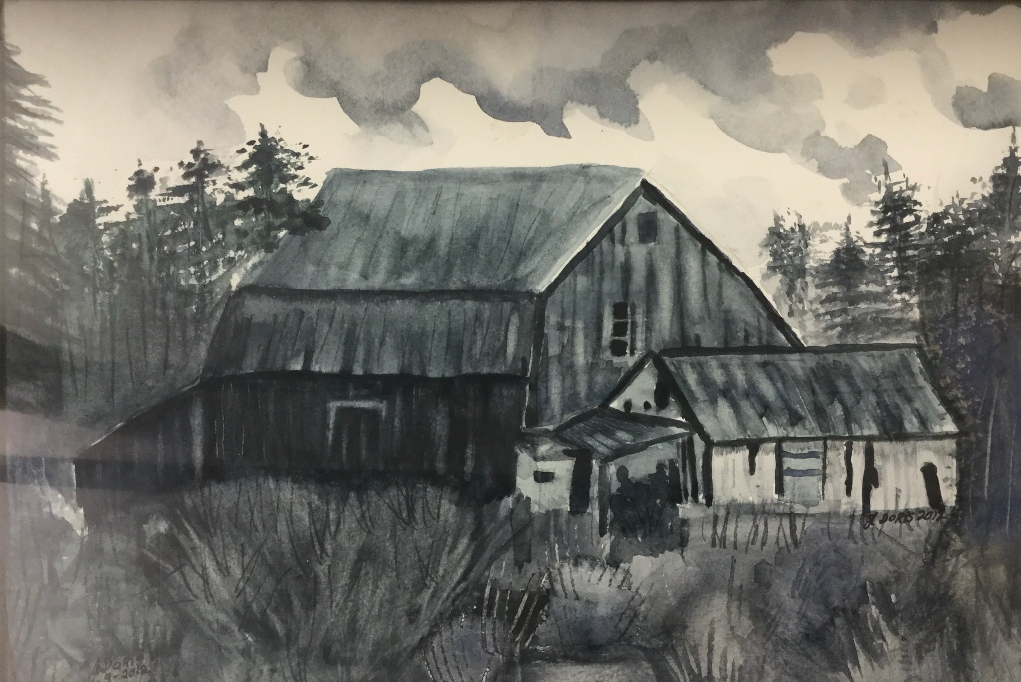 Old Barn, watercolour by J. Doris