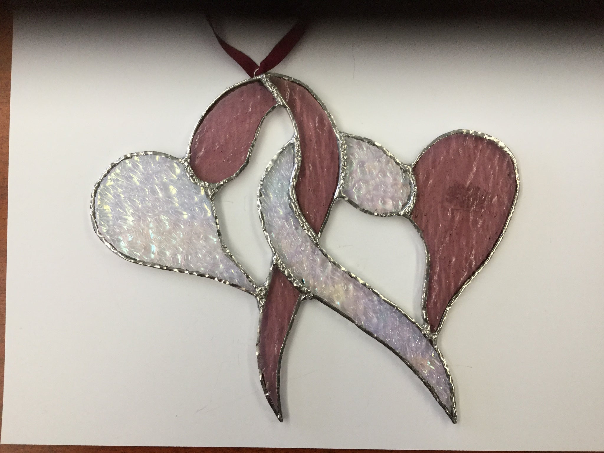 Enwined hearts stained glass by Cheryl Olafson