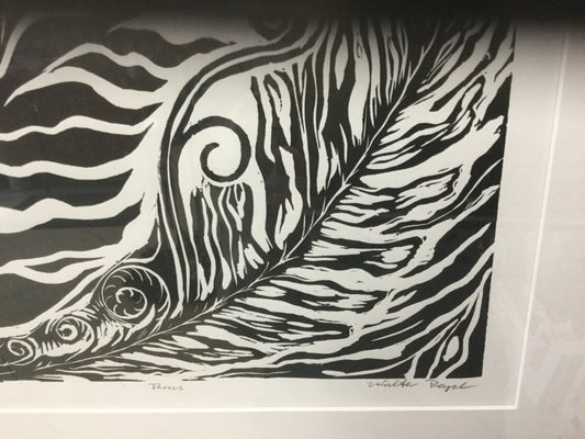 “Ferns”4/6 Lino cut print framed