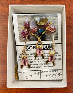 Corundum Breast Cancer Ribbon Necklace and Earrings
