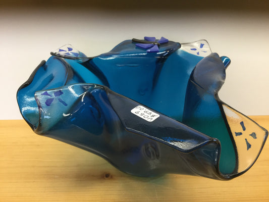 Fused glass dish 4” tall 9” wide by Iris